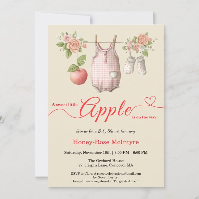 Söt lilla äppel-babyshower | Rustik höstbabyshower Inbjudningar (Framsida)