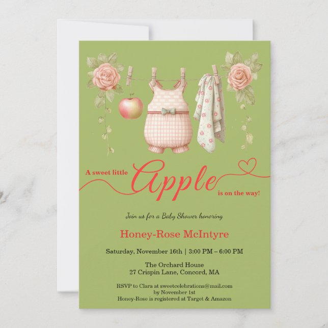 Söt lilla äppel-babyshower | Rustik höstbabyshower Inbjudningar (Framsida)