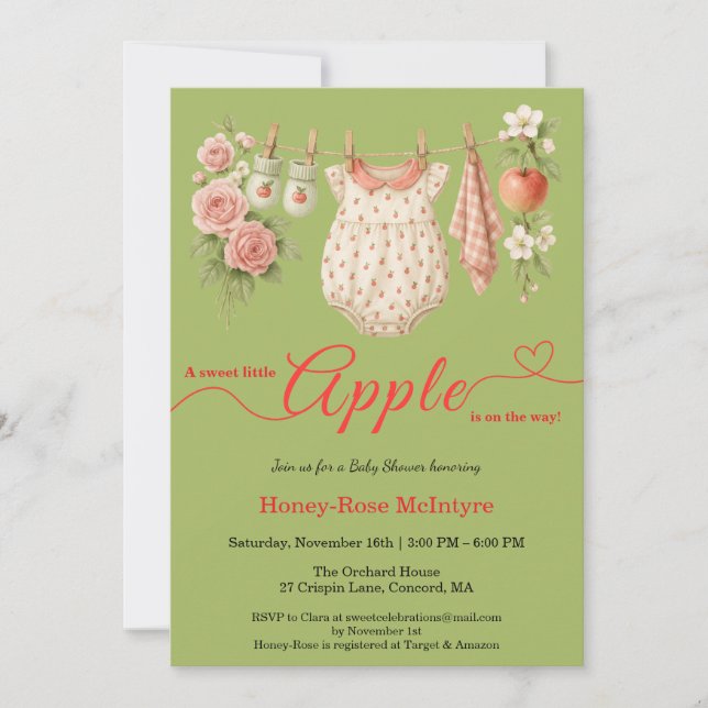 Söt lilla äpple baby shower | Höstrustik barnkalas Inbjudningar (Framsida)