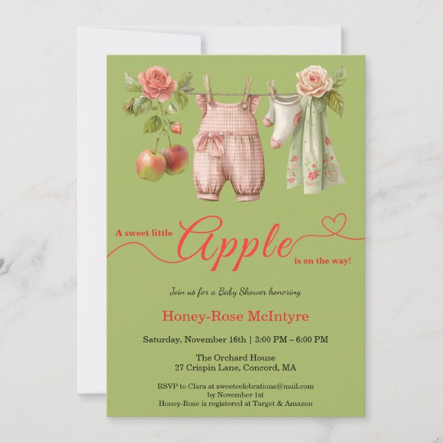 Söt lilla äpple-babyshower | Höstrustik barn  Inbjudningar (Framsida)