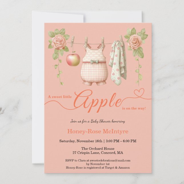 Söt lilla äpple-babyshower | Höstrustik barn  Inbjudningar (Framsida)