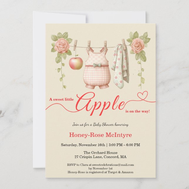 Söt lilla äpple-babyshower | Höstrustik barn  Inbjudningar (Framsida)