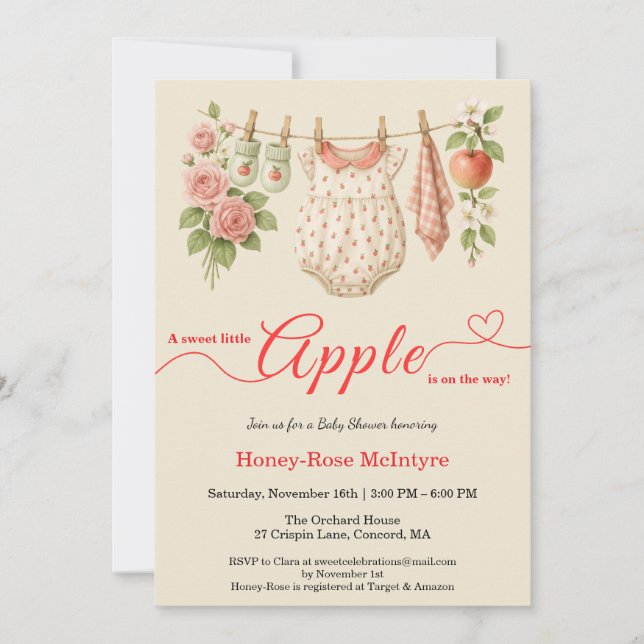 Söt lilla äpple-babyshower | Höstrustik barn  Inbjudningar (Framsida)