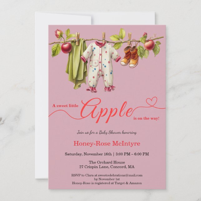 Söt lilla äpple-babyshower | Höstrustik barn  Inbjudningar (Framsida)
