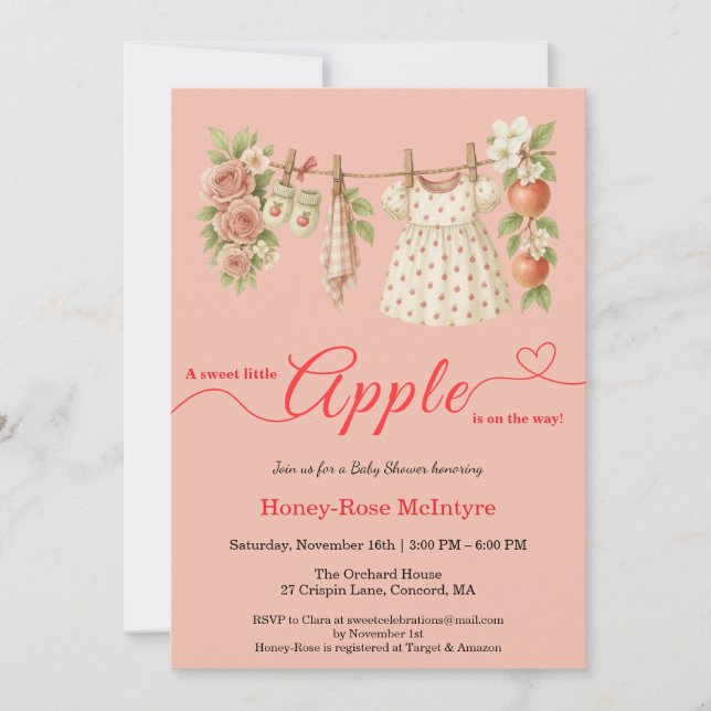 Söt lilla äpple-babyshower | Höstrustik barn  Inbjudningar (Framsida)