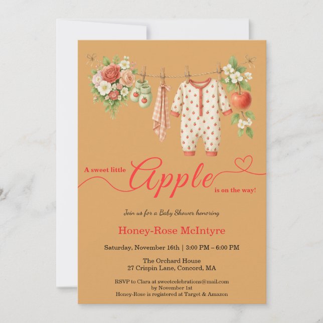Söt lilla äpple-babyshower | Höstrustik barn  Inbjudningar (Framsida)