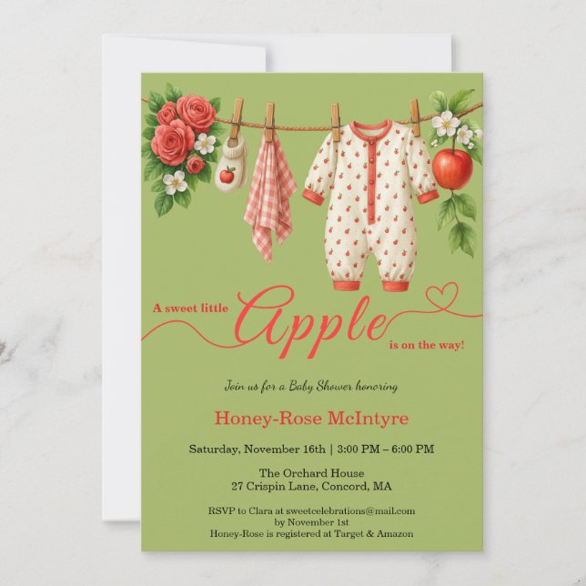 Söt lilla äpple-babyshower | Höstrustik barn  Inbjudningar (Framsida)