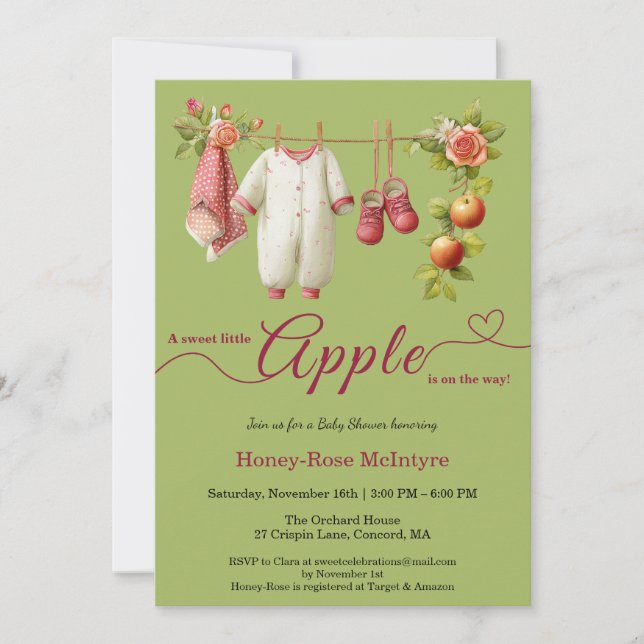 Söt lilla äpple-babyshower | Höstrustik barn  Inbjudningar (Framsida)