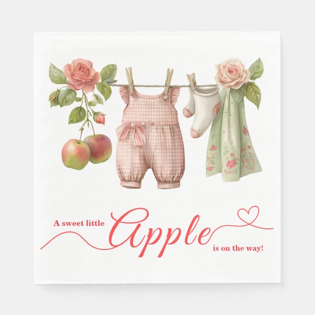 Söt lilla äpple-babyshower | Höstrustik barn  Pappersservett (Framsidan)