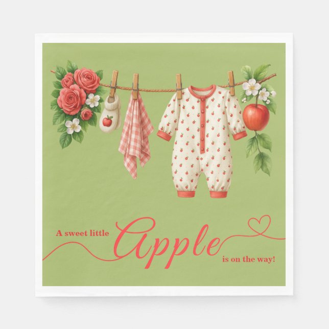 Söt lilla äpple-babyshower | Höstrustik barn  Pappersservett (Framsidan)