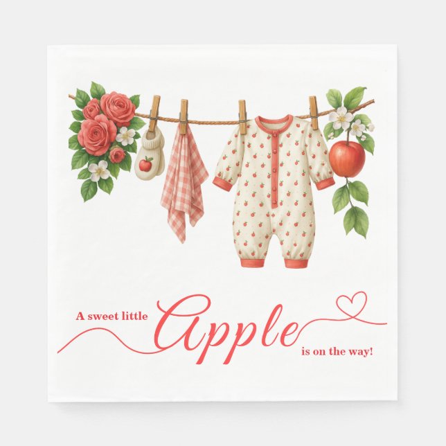 Söt lilla äpple-babyshower | Höstrustik barn  Pappersservett (Framsidan)