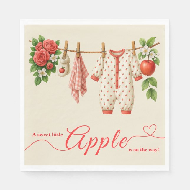 Söt lilla äpple-babyshower | Höstrustik barn  Pappersservett (Framsidan)