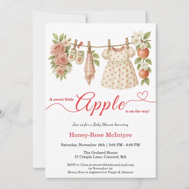 Söt lilla äpple-babyshower | Höstrustikalt babyfir Inbjudningar (Framsida)