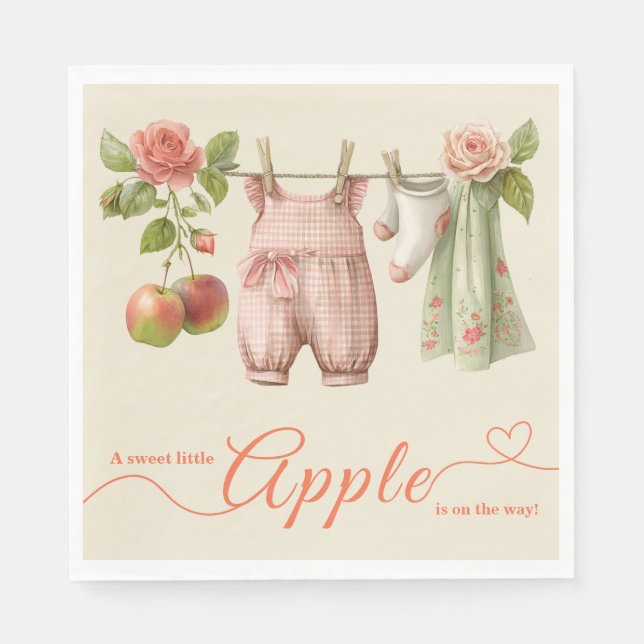 Söt lilla äpple-babyshower | Höstrustikalt babyfir Pappersservett (Framsidan)