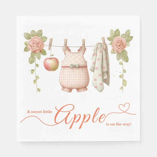 Söt lilla äpple-babyshower | Höstrustikalt babyfir Pappersservett (Framsidan)