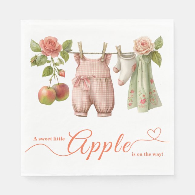 Söt lilla äpple-babyshower | Höstrustikalt babyfir Pappersservett (Framsidan)
