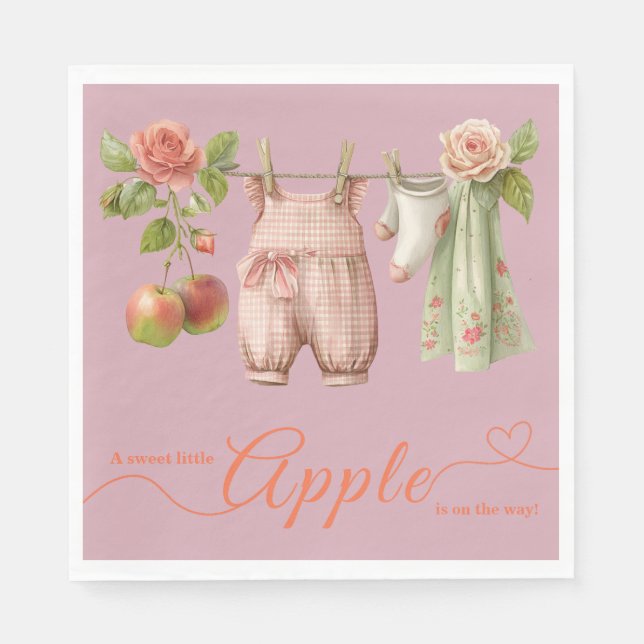Söt lilla äpple-babyshower | Höstrustikalt babyfir Pappersservett (Framsidan)