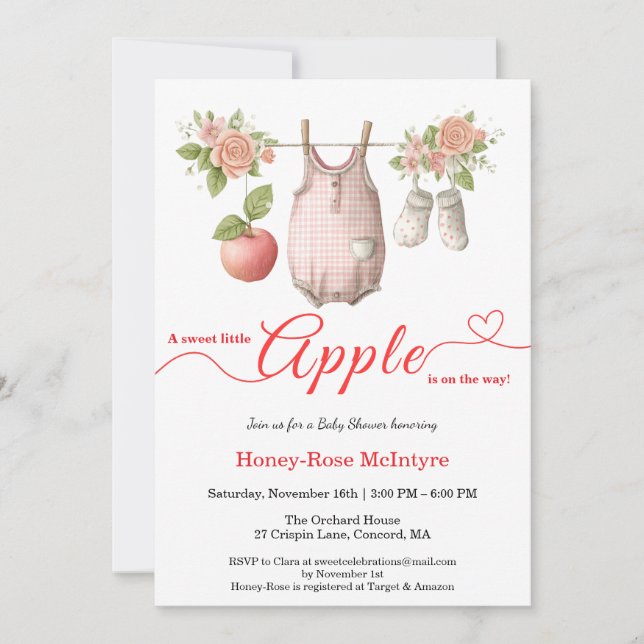 Söt lilla äpple-babyshower | Rustik höstbabyshower Inbjudningar (Framsida)