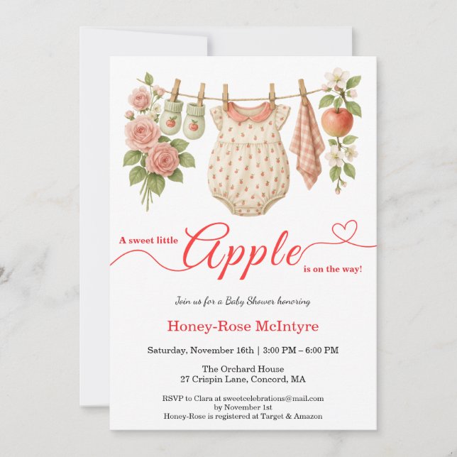 Söt lilla äpple-babyshower | Rustik höstbabyshower Inbjudningar (Framsida)