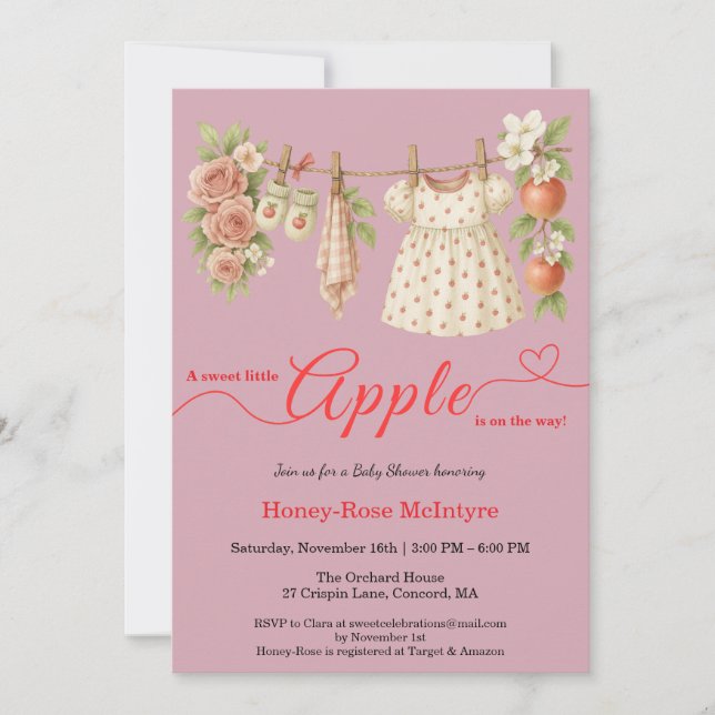 Söt lilla äpple-babyshower | Rustik höstbabyshower Inbjudningar (Framsida)