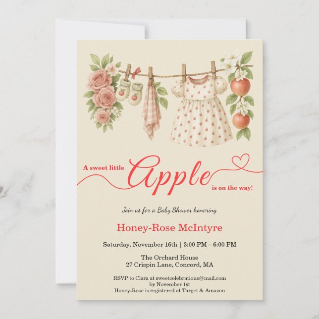 Söt lilla äpple-babyshower | Rustik höstbabyshower Inbjudningar (Framsida)