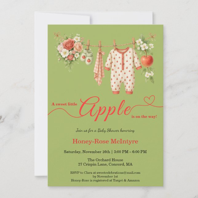 Söt lilla äpple-babyshower | Rustik höstbabyshower Inbjudningar (Framsida)
