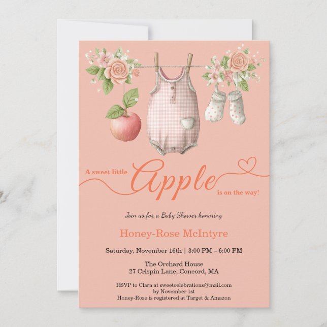 Söt lilla äpple-babyshower | Rustik höstbabyshower Inbjudningar (Framsida)