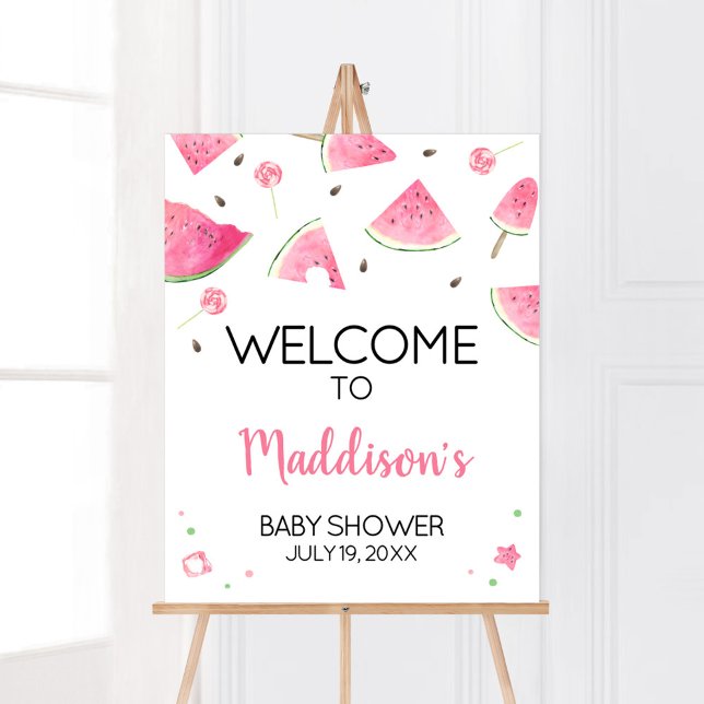 Söt lilla Baby Watermelon Baby Shower Välkommen Poster (Watermelon Sweet Little Baby Shower Welcome Sign)