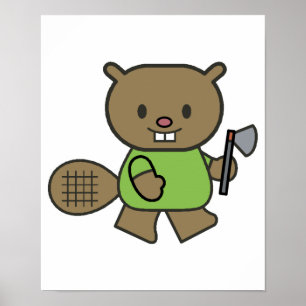 Söt lilla bäver med ax poster
