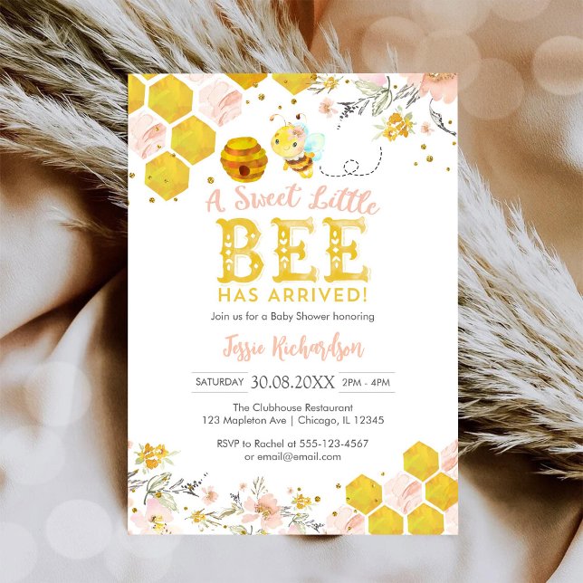 Söt lilla binär honungsbin baby shower inbjudan (Skapare uppladdad)