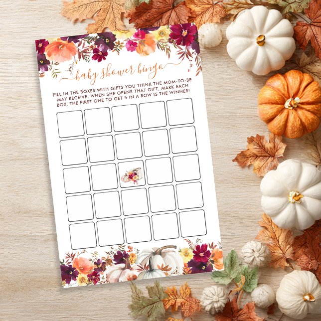 Söt lilla Blommigten Pumpkin Fall Baby Shower Bing (Sweet Little Pumpkin Fall Floral Baby Shower Bingo)