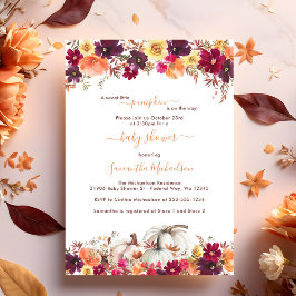 Söt lilla Blommigten Pumpkin Fall Baby Shower Inbjudningar