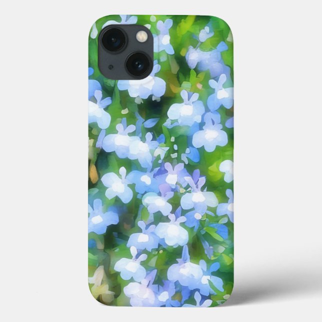 Söt lilla Blue Blomsterträdgård Art Phone Case (Baksida)
