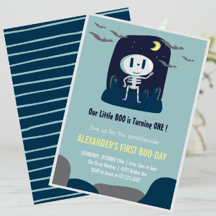 Söt lilla boo dödskalle pojke Halloween 1-årsdag Inbjudningar