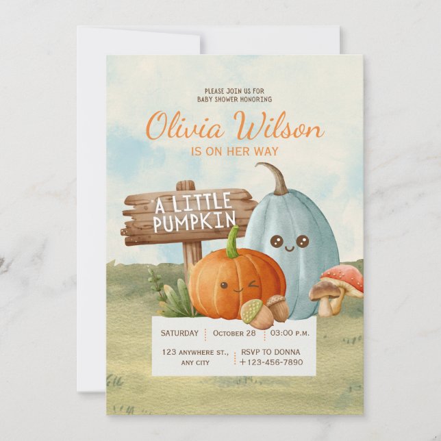 Söt lilla Boo Halloween-pumpa Bebis-bad Invitation Inbjudningar (Framsida)