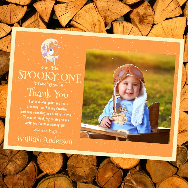Söt lilla Bu Spöke Mån Halloween 1-årsdag Tack Kort (Skapare uppladdad)