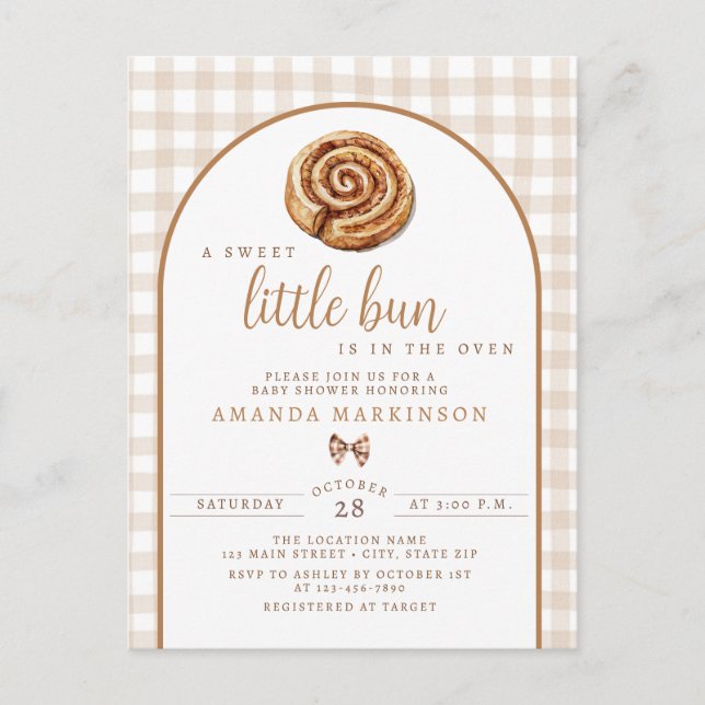 Söt lilla bun i Oven Neutralt Baby Shower Vykort (Framsida)