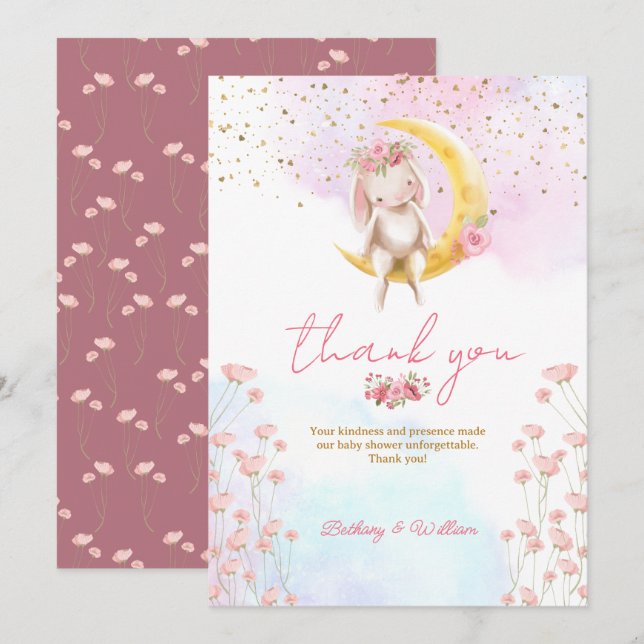 Söt lilla Bunny Flicka Shower Tack Kort (Fram/baksida)