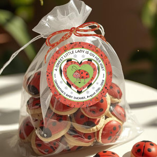 Söt lilla dam hjärt ladybug baby shower runt klistermärke