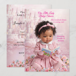 Söt lilla dam pink flicka baby shower bok etnisk inbjudningar