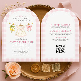 Söt lilla en citron tvättlinje baby shower inbjudningar