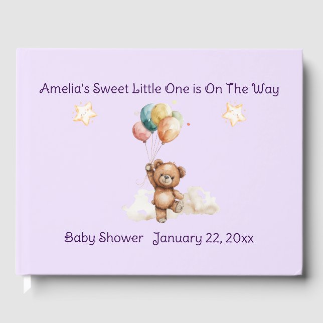 Söt lilla en på Lavender Baby Shower Gästböcker (Framsida)