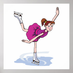 Söt lilla flicka figur skater snurrande poster