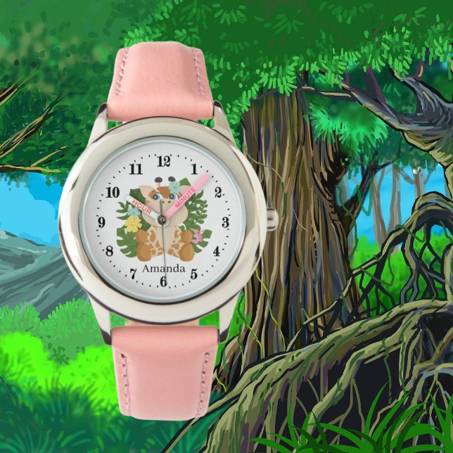 Söt lilla giraffe lägg till namn armbandsur (Skapare uppladdad)
