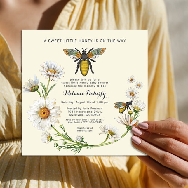 Söt lilla honung Bebisdoppning Bina Blommig Inbjudningar (Sweet Little Honey Baby Shower Invite)