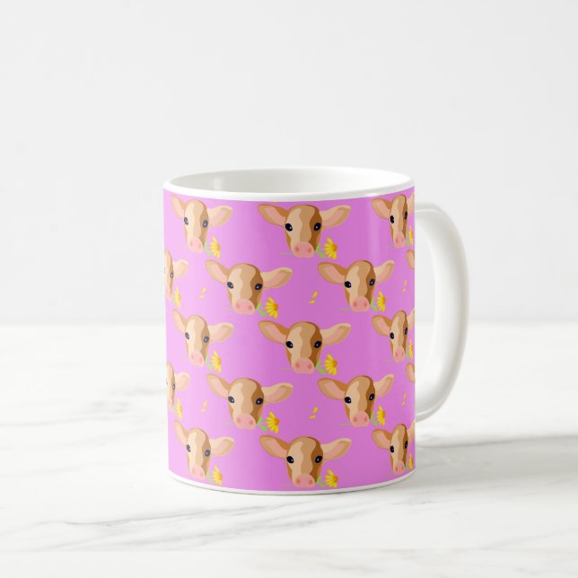 Söt lilla kalv med blomma - Djurmugg Kaffemugg (Framsida höger)