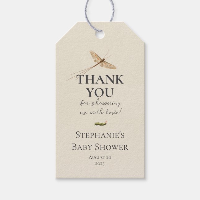 Söt lilla kärleksbugs baby shower tack presentetikett (Framsidan)