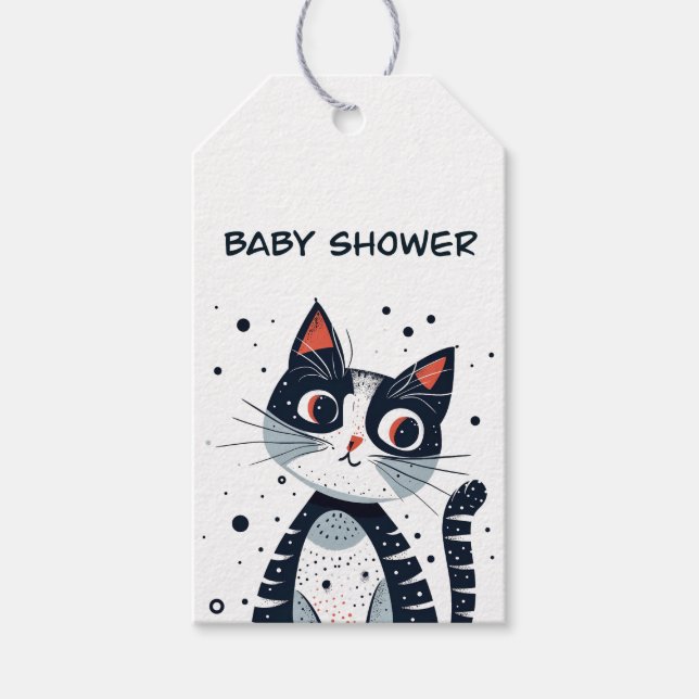 Söt lilla katt baby shower presentkort presentetikett (Framsidan)