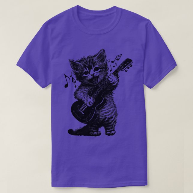 Söt lilla katt som spelar elektrisk gitarr t shirt (Design framsida)