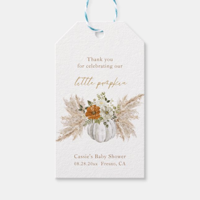 Söt lilla knumpkin Baby Shower Tack Presentetikett (Framsidan)